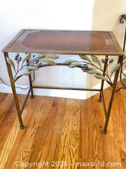 MaxSold Auction: Green Leaf Accent Metal Frame Wood Top Side Table - Longmont (Colorado, USA) PARTNER MANAGED Estate Sale Online Auction - Whitehall Drive