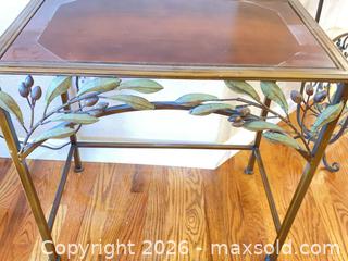 MaxSold Auction: Green Leaf Accent Metal Frame Wood Top Side Table - Longmont (Colorado, USA) PARTNER MANAGED Estate Sale Online Auction - Whitehall Drive