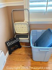 MaxSold Auction: Metal Two-step Folding Stool, Small Plastic Step & Large Storage Bin - Longmont (Colorado, USA) PARTNER MANAGED Estate Sale Online Auction - Whitehall Drive