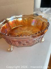 MaxSold Auction: Pair of Iridescent Orange/Amber Carnival Glass Bowls - Longmont (Colorado, USA) PARTNER MANAGED Estate Sale Online Auction - Whitehall Drive