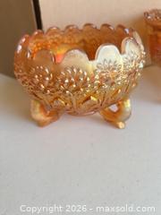 MaxSold Auction: Pair of Iridescent Orange/Amber Carnival Glass Bowls - Longmont (Colorado, USA) PARTNER MANAGED Estate Sale Online Auction - Whitehall Drive