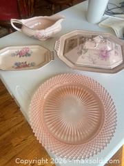 MaxSold Auction: Pink Floral Porcelain & Glass Serving Set with Silver Trim - Longmont (Colorado, USA) PARTNER MANAGED Estate Sale Online Auction - Whitehall Drive