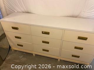 MaxSold Auction: Solid Wood 9-Drawer Off-White Dresser with Brass Recessed Pulls - Longmont (Colorado, USA) PARTNER MANAGED Estate Sale Online Auction - Whitehall Drive