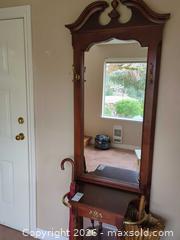 MaxSold Auction: Mahogany Wood Hall Tree with Full-Length Mirror & Hooks - Saanich (British Columbia, Canada) PARTNER MANAGED Moving Online Auction - Treetop Heights