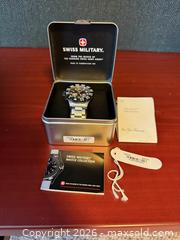 MaxSold Auction: Swiss Military Chronograph Watch – ETA G10.211 – Stainless Steel – In Case - Markham (Ontario, Canada) SELLER MANAGED Moving Online Auction - Hammok Crescent