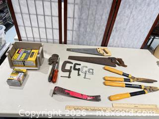 MaxSold Auction: Assorted Small Hand Tools Lot — Saws, Clamps, Wrenches - Warwick (Rhode Island, USA) SELLER MANAGED Reseller Online Auction - Warwick Avenue