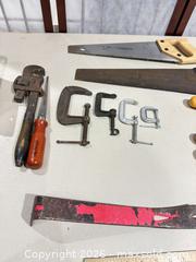 MaxSold Auction: Assorted Small Hand Tools Lot — Saws, Clamps, Wrenches - Warwick (Rhode Island, USA) SELLER MANAGED Reseller Online Auction - Warwick Avenue