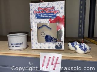 MaxSold Auction: Blue Delft Dutch Ceramic Lot: Amaryllis Pot, Petersdorf Jar, Clog Pair - Warwick (Rhode Island, USA) SELLER MANAGED Reseller Online Auction - Warwick Avenue