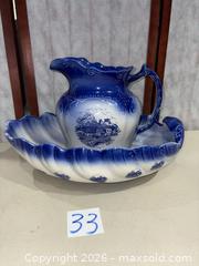 MaxSold Auction: Blue Flo Blue Ceramic Pitcher and Wash Basin - Le Garage Staffordshire - Warwick (Rhode Island, USA) SELLER MANAGED Reseller Online Auction - Warwick Avenue