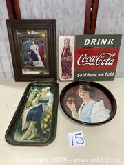 MaxSold Auction: Coca-Cola Advertising Lot: Metal Trays & Wooden Wall Sign - Warwick (Rhode Island, USA) SELLER MANAGED Reseller Online Auction - Warwick Avenue