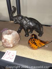 MaxSold Auction: Elephant Figurine, Glass Bird Paperweight & Himalayan Salt Tealight - Warwick (Rhode Island, USA) SELLER MANAGED Reseller Online Auction - Warwick Avenue