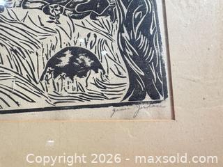MaxSold Auction: Framed Woodblock Print of Goat/Sheep, Signed, Circa 1930s - Warwick (Rhode Island, USA) SELLER MANAGED Reseller Online Auction - Warwick Avenue