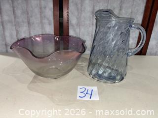 MaxSold Auction: Glass Bowl and Pitcher/Jug — Purple/Amethyst & Blue (Lot of 2) - Warwick (Rhode Island, USA) SELLER MANAGED Reseller Online Auction - Warwick Avenue
