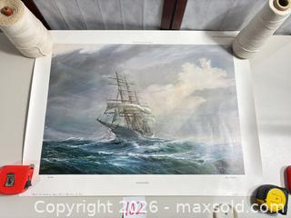 MaxSold Auction: Kipp Soldwedel Print “Danmark” Lithograph, Ship Lore Series 2 - Warwick (Rhode Island, USA) SELLER MANAGED Reseller Online Auction - Warwick Avenue
