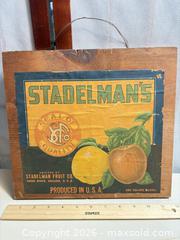 MaxSold Auction: Lot: Wooden Advertising Crate, Fruit Label & Vintage Coffee Grinder - Warwick (Rhode Island, USA) SELLER MANAGED Reseller Online Auction - Warwick Avenue