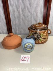MaxSold Auction: Mexican Hand-Painted Bean Pot & Terracotta Roaster, Bobs Pottery Jug - Warwick (Rhode Island, USA) SELLER MANAGED Reseller Online Auction - Warwick Avenue