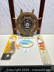 MaxSold Auction: Nautical Wooden Ship Wheel Wall Clock Decor, 18 in - Warwick (Rhode Island, USA) SELLER MANAGED Reseller Online Auction - Warwick Avenue