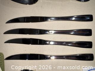 MaxSold Auction: Oneida flatware assortment with coasters, colander and metal rack - Warwick (Rhode Island, USA) SELLER MANAGED Reseller Online Auction - Warwick Avenue