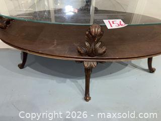 MaxSold Auction: Ornate Carved Oval Wood and Glass Coffee Table, Walnut - Warwick (Rhode Island, USA) SELLER MANAGED Reseller Online Auction - Warwick Avenue