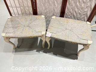 MaxSold Auction: Pair of Woven Rush Seat Ottomans with Wood Frames - Warwick (Rhode Island, USA) SELLER MANAGED Reseller Online Auction - Warwick Avenue