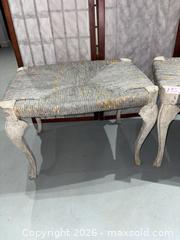 MaxSold Auction: Pair of Woven Rush Seat Ottomans with Wood Frames - Warwick (Rhode Island, USA) SELLER MANAGED Reseller Online Auction - Warwick Avenue