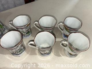 MaxSold Auction: Porcelain Asian Landscape Demitasse Set with Saucers and Covered Tea Pot - Warwick (Rhode Island, USA) SELLER MANAGED Reseller Online Auction - Warwick Avenue