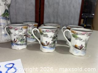 MaxSold Auction: Porcelain Asian Landscape Demitasse Set with Saucers and Covered Tea Pot - Warwick (Rhode Island, USA) SELLER MANAGED Reseller Online Auction - Warwick Avenue