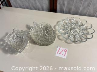 MaxSold Auction: Pressed Glass Egg Dish with Starburst Center, Grape Shaped Snack plates - Warwick (Rhode Island, USA) SELLER MANAGED Reseller Online Auction - Warwick Avenue