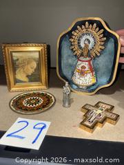 MaxSold Auction: Religious Decorative Wall Art Lot — Virgin Plaque & Small Saints - Warwick (Rhode Island, USA) SELLER MANAGED Reseller Online Auction - Warwick Avenue