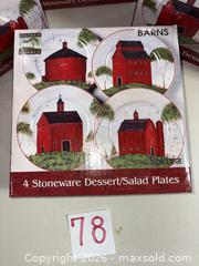 MaxSold Auction: Sakura Warren Kimble Stoneware Dessert/Salad Plates Barns (16) - Warwick (Rhode Island, USA) SELLER MANAGED Reseller Online Auction - Warwick Avenue