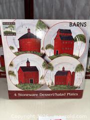 MaxSold Auction: Sakura Warren Kimble Stoneware Dessert/Salad Plates, Barns Pattern (16) - Warwick (Rhode Island, USA) SELLER MANAGED Reseller Online Auction - Warwick Avenue