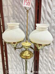 MaxSold Auction: Vintage Metal Student Floor Lamp with 2 Milk Glass Shades - Warwick (Rhode Island, USA) SELLER MANAGED Reseller Online Auction - Warwick Avenue