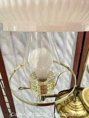 MaxSold Auction: Vintage Metal Student Floor Lamp with 2 Milk Glass Shades - Warwick (Rhode Island, USA) SELLER MANAGED Reseller Online Auction - Warwick Avenue
