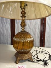 MaxSold Auction: Vintage Mid-Century Amber Glass Table Lamp with Shade - Warwick (Rhode Island, USA) SELLER MANAGED Reseller Online Auction - Warwick Avenue