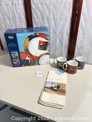 MaxSold Auction: Warren Kimble Rooster Stoneware Dinnerware Set for 4 with Towel - Warwick (Rhode Island, USA) SELLER MANAGED Reseller Online Auction - Warwick Avenue