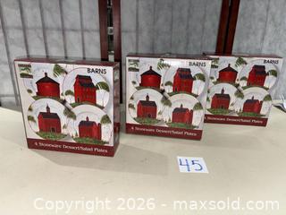 MaxSold Auction: Warren Kimble Sakura Stoneware Dessert/Salad Plates, Red Barn (12) - Warwick (Rhode Island, USA) SELLER MANAGED Reseller Online Auction - Warwick Avenue