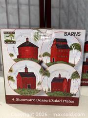MaxSold Auction: Warren Kimble Sakura Stoneware Dessert/Salad Plates, Red Barn (12) - Warwick (Rhode Island, USA) SELLER MANAGED Reseller Online Auction - Warwick Avenue