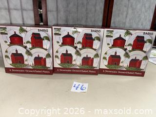 MaxSold Auction: Warren Kimble Sakura Stoneware Dessert/Salad Plates, Red Barn (12) - Warwick (Rhode Island, USA) SELLER MANAGED Reseller Online Auction - Warwick Avenue
