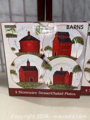 MaxSold Auction: Warren Kimble Sakura Stoneware Dessert/Salad Plates, Red Barn (12) - Warwick (Rhode Island, USA) SELLER MANAGED Reseller Online Auction - Warwick Avenue