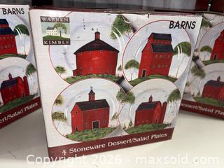 MaxSold Auction: Warren Kimble Stoneware Dessert/Salad Plates — Barns Pattern (16) - Warwick (Rhode Island, USA) SELLER MANAGED Reseller Online Auction - Warwick Avenue