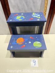 MaxSold Auction: Wooden 2-Step Children's Stool with Space & Stars Design - Warwick (Rhode Island, USA) SELLER MANAGED Reseller Online Auction - Warwick Avenue