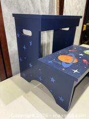 MaxSold Auction: Wooden 2-Step Children's Stool with Space & Stars Design - Warwick (Rhode Island, USA) SELLER MANAGED Reseller Online Auction - Warwick Avenue