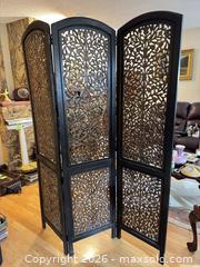 MaxSold Auction: Stained Wood 3-Panel Folding Room Divider with Carved Floral Motif - Surrey (British Columbia, Canada) SELLER MANAGED Estate Sale Online Auction -  16 Avenue