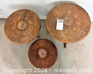 MaxSold Auction: Set of 3 Hand-Carved Folding Wood Accent Tables – Removable Tops – Solid Wood  - Toronto (Ontario, Canada) SUPER SHORT NOTICE PARTNER MANAGED Estate Sale Online Auction -  Wellington Street East (CONDO)