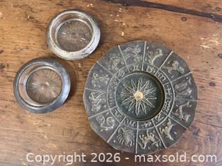 MaxSold Auction: Vintage Brass Zodiac Coaster Holder w/ Glass Inserts –Astrology Barware Conversation Piece - Toronto (Ontario, Canada) SUPER SHORT NOTICE PARTNER MANAGED Estate Sale Online Auction -  Wellington Street East (CONDO)