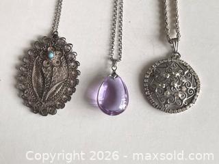 MaxSold Auction: Vintage Pendant Necklace Lot – 3 Pieces (Filigree, Purple Drop, Rhinestone) - Toronto (Ontario, Canada) SUPER SHORT NOTICE PARTNER MANAGED Estate Sale Online Auction -  Wellington Street East (CONDO)