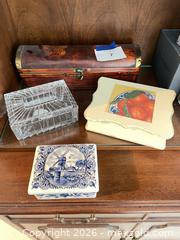 MaxSold Auction: Lot of 4 Decorative Trinket Boxes — Wood, Glass/Crystal, Ceramic - Vienna (Virginia, USA) PARTNER MANAGED Estate Sale Online Auction - Mill Wheel Lane