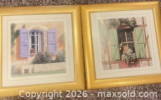 MaxSold Auction: Pair of Framed Floral Window Scene Prints with Gold Frames - Vienna (Virginia, USA) PARTNER MANAGED Estate Sale Online Auction - Mill Wheel Lane
