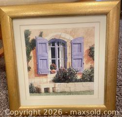 MaxSold Auction: Pair of Framed Floral Window Scene Prints with Gold Frames - Vienna (Virginia, USA) PARTNER MANAGED Estate Sale Online Auction - Mill Wheel Lane