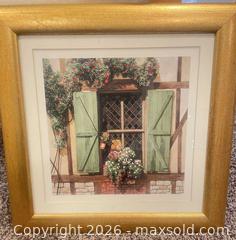 MaxSold Auction: Pair of Framed Floral Window Scene Prints with Gold Frames - Vienna (Virginia, USA) PARTNER MANAGED Estate Sale Online Auction - Mill Wheel Lane